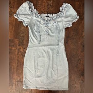 Iris Light Blue Lace-Up Mini Dress